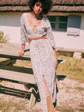 Sezane Bonnie Dress Botanical Garden Floral Button-Front Maxi